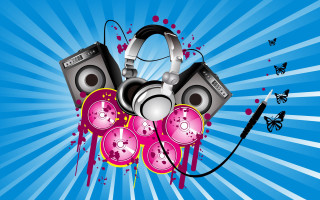 Headphones butterflies flying around over - a pair of headphones free wallpaper