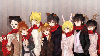 Anime characters snow wall group - a wall free wallpaper for desktop