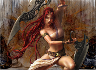 Woman red hair sword holding 2 - a sword and a sword free wallpaper