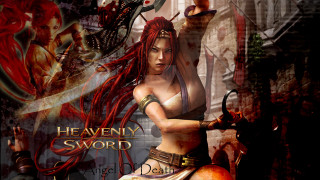Woman red hair sword demon 2 - her hand and a demon in the background free wallpaper