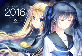 Anime girls long hair blue 39 - art station free wallpaper