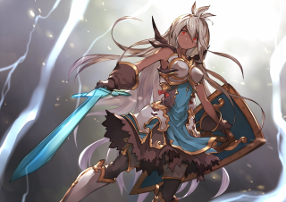 Woman blue dress sword lightning 2 - a sword and a sword free wallpaper