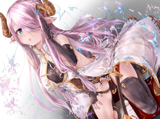 Pink hair horns bed fantasy - a red pillow free wallpaper