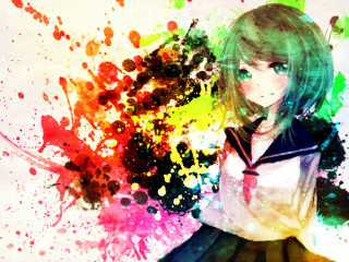 Girl colorful background paint splash - her face and shoulder free wallpaper