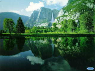 Mountain waterfall lake clouds sky - choi buk free wallpaper for desktop