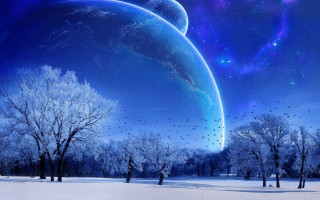 Blue planet stars birds snow 4 - a blue planet free wallpaper