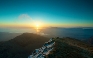 Sunset mountain water hills foreground - a few hill free wallpaper