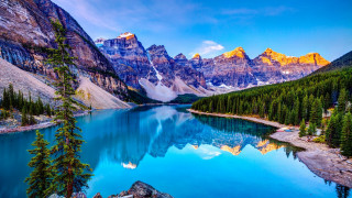 Mountain lake trees background blue 4 - a mountain lake free wallpaper