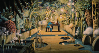 Man playing piano forest waterfall - brassaï free wallpaper