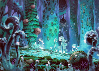 Forest plants animals nature painting - a painting of a forest free wallpaper