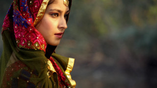 Woman green red head scarf - qajar art free wallpaper