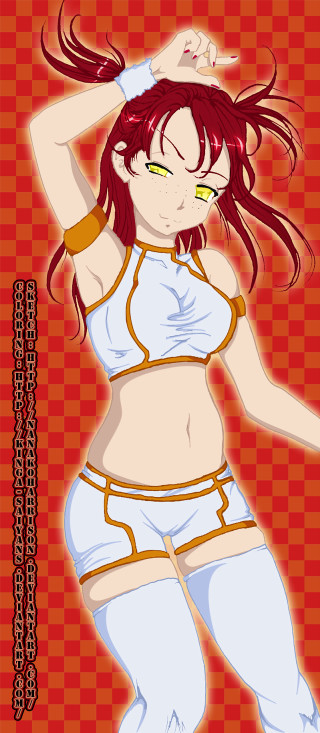 Red haired woman argyle checkered - fullbody free wallpaper