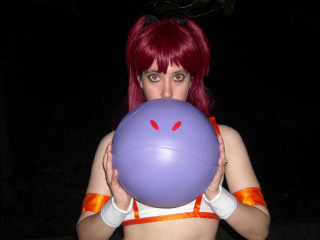 Red hair woman purple ball - a smiley face free wallpaper