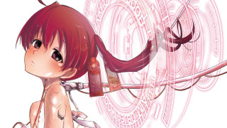 Girl red hair bow sword - a manga drawing free wallpaper for desktop