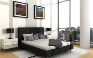 Modern european bedroom 3d rendering - a bed free wallpaper