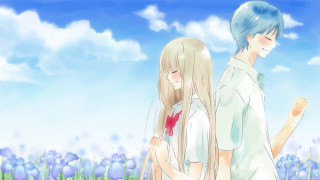 Flower field couple blue hair - a field of flowers free wallpaper