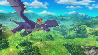 Purple dragon flying lush green - woman free wallpaper
