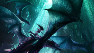 Dragon woman forest waterfall light - anne stokes free wallpaper