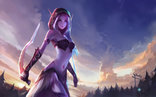 Woman bikini sword landscape clouds - a woman in a bikini holding free wallpaper