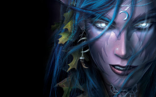 Woman blue hair blue eyes - her neck and a ring free wallpaper