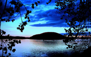 Lake hill blue sky clouds - a hill in the distance free wallpaper