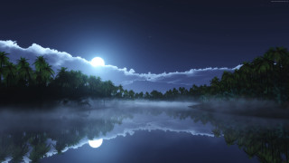 Night scene full moon lake - a night scene free wallpaper