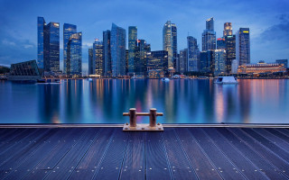 City skyline night water dock 3 - a matte painting free wallpaper for desktop