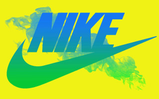 Nike yellow background smoke logo - international typographic style free wallpaper