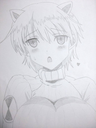 Girl cat head tail drawing - fine free wallpaper