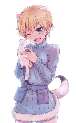Girl blue dress holding cat 2 - armin hansen free wallpaper