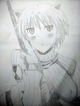 Girl sword cat shoulder drawing - art free wallpaper