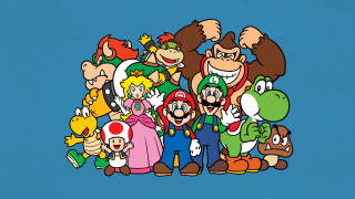 Nintendo characters group blue background - 2 d game art free wallpaper