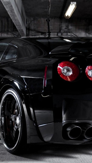 Black sports car parking garage 4 - a photorealistic painting free wallpaper