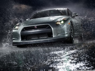 Car driving puddle rain night - the headlight free wallpaper