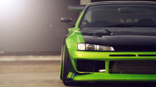 Green car garage black hood 4 - a garage door free wallpaper