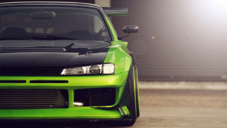 Green car garage black hood 3 - a garage door free wallpaper