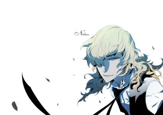 Person long hair sword smile - their face free wallpaper