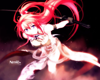 Anime red hair sword character 3 - background free wallpaper