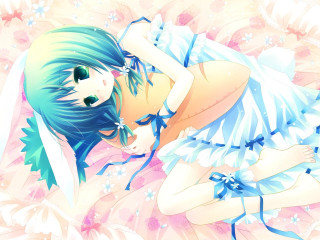 Blue hair blue dress flower - her chest free wallpaper