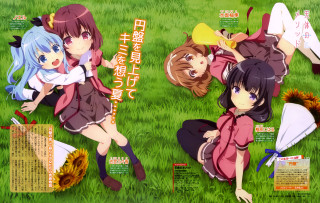 Girls laying lush green field - top of a grass free wallpaper