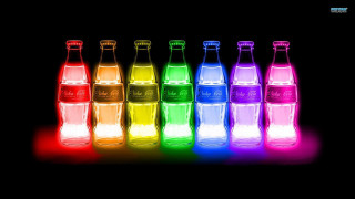 Soda bottles rainbow light dark - a group of bottles free wallpaper