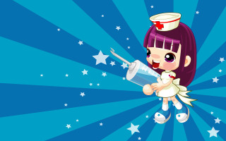 Cartoon girl holding bottle stars - white star free wallpaper