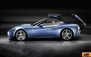 Blue sports car open doors 2 - a black floor free wallpaper for desktop
