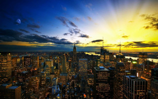 City skyline yellow blue night 2 - sky free wallpaper