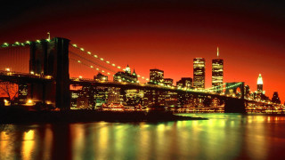City skyline bridge river night 51 - a red sky in the background free wallpaper