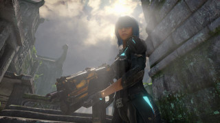 Woman holding gun futuristic setting - futuristic free wallpaper