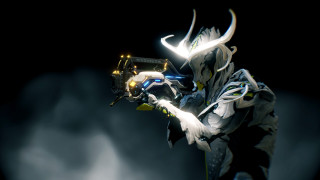 Person white suit gun black - warframe armor free wallpaper