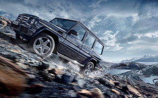 Black mercedes beach landscape planet - action scene free wallpaper