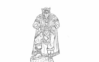 Man robe hat rock sword - lineart free wallpaper