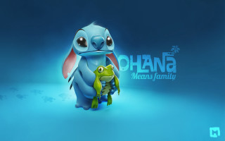 Cartoon frog ohana blue background - pixar and disney animation free wallpaper